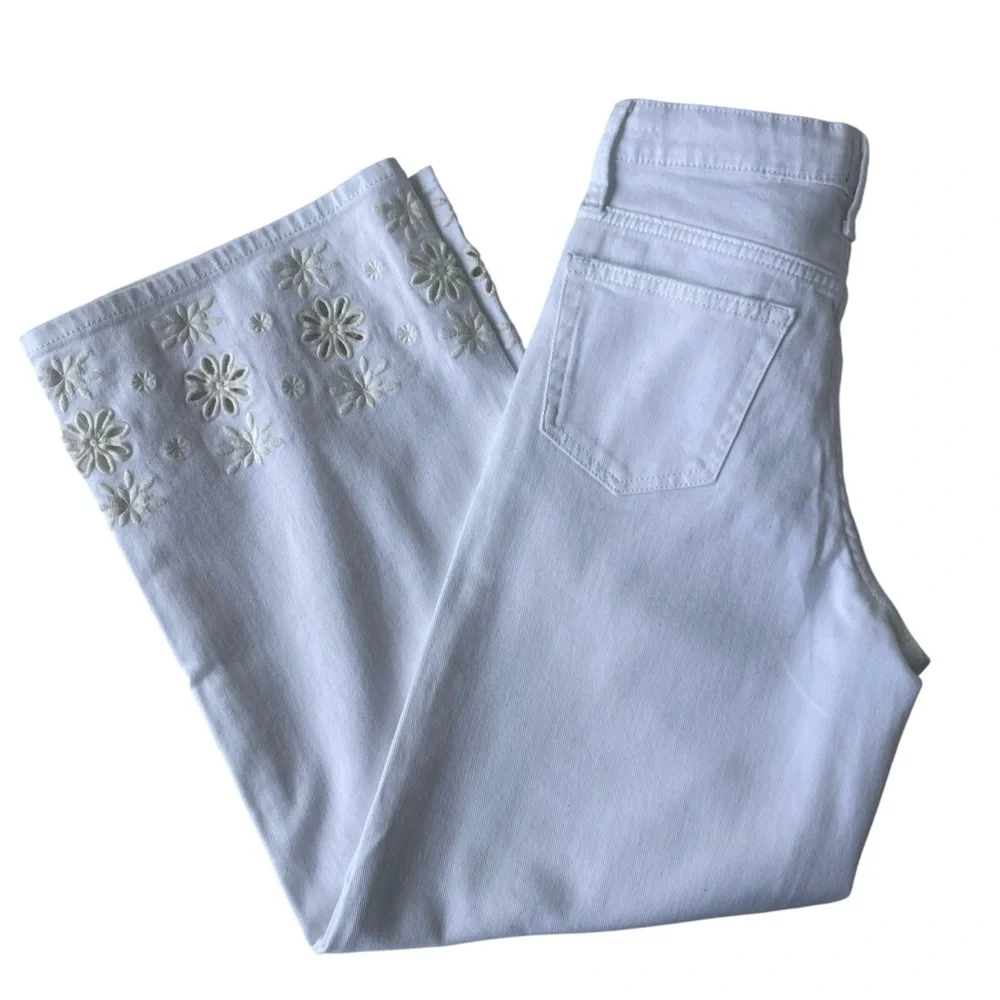 GAP Denim Jeans White Girl's 14 Slim Wide Leg Embroidery Adjustable 5 Pocket New